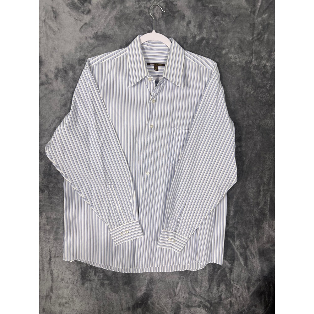 BCBG Attitude Mens XL Blue White Striped Long Sleeve Button Down Dress Shirt 17